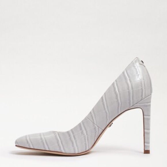 NEW Sam Edelman Pebble Grey Beth Crocodile Pump Stiletto Heels - Picture 2 of 8